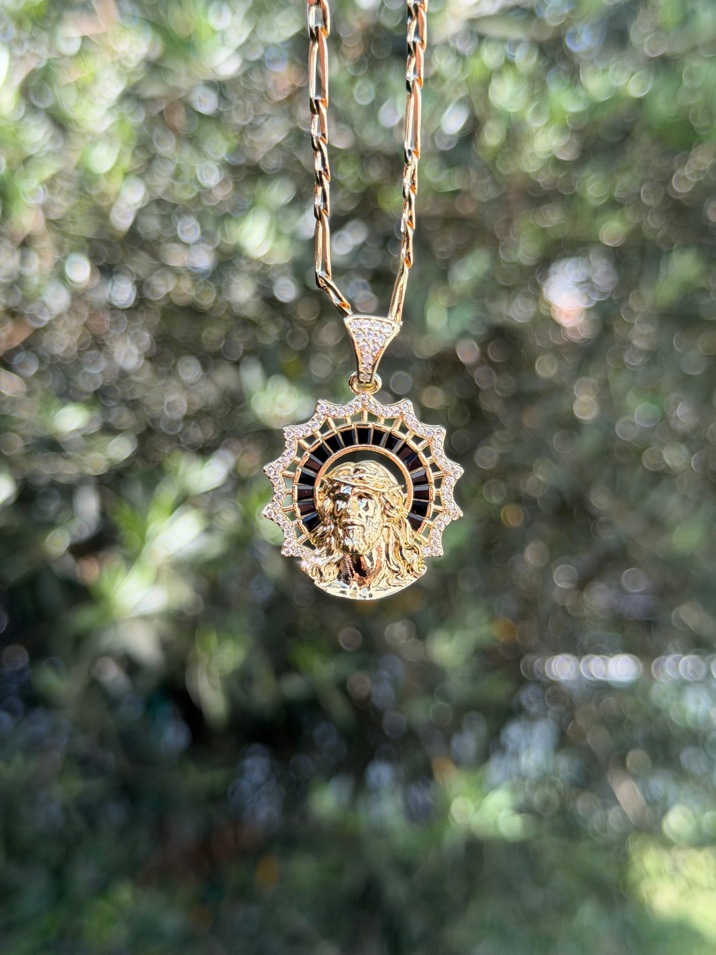 Black Crystal Jesus Necklace