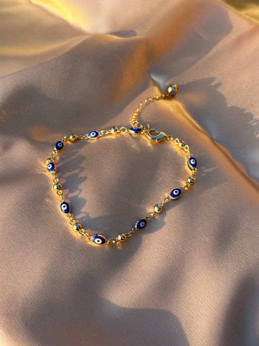 Blue Oval Evil Eye Anklet