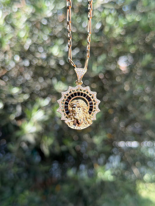 Black Crystal Jesus Necklace