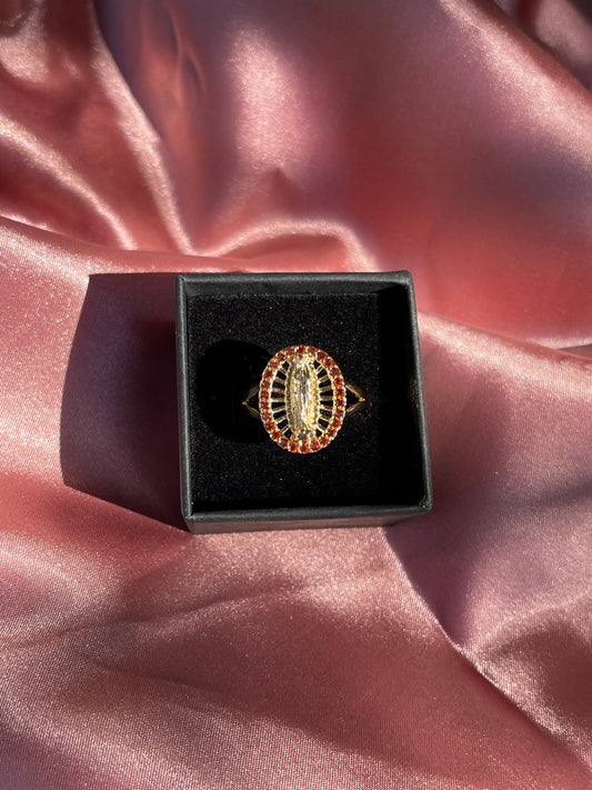 Orange Crystal Virgen Mary Ring