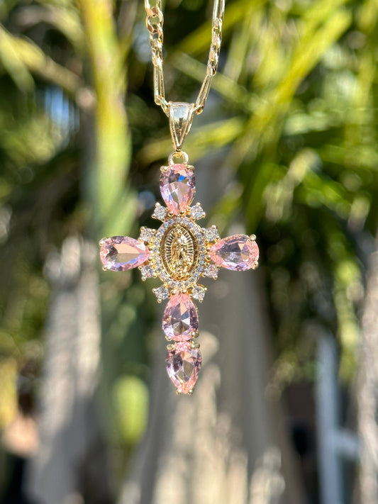 Pink Virgen Mary Cross